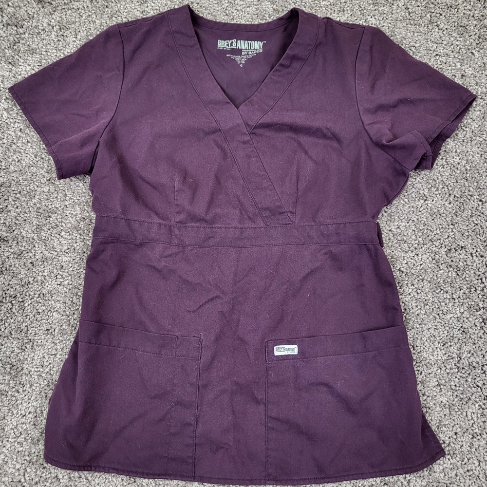 Greys Anatomy Scrub Top Womens Small Purple Excellent V-Neck 4153 Pocket
